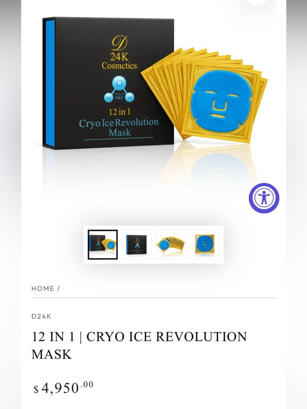24K Cosmetics Cryo Ice Revolution Mask - Blue & Gold SEALED NEW